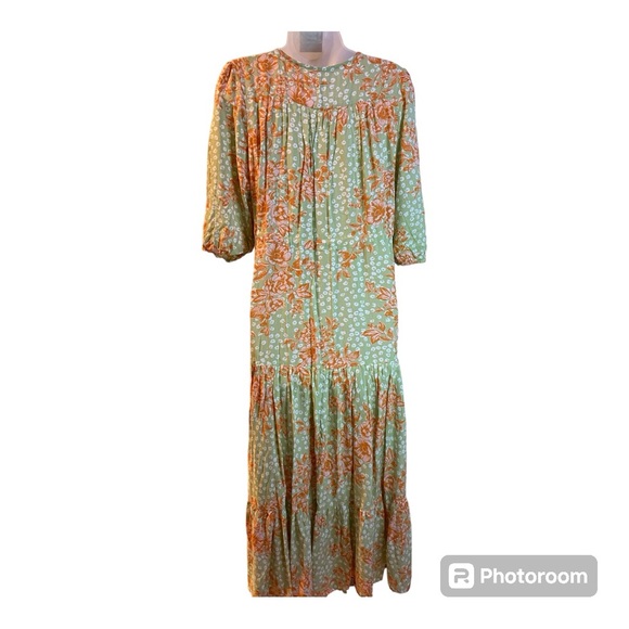 Anthropologie Able The Label Maxi Dress Size S Wild Bloom Green/ Orange Floral - Picture 2 of 11